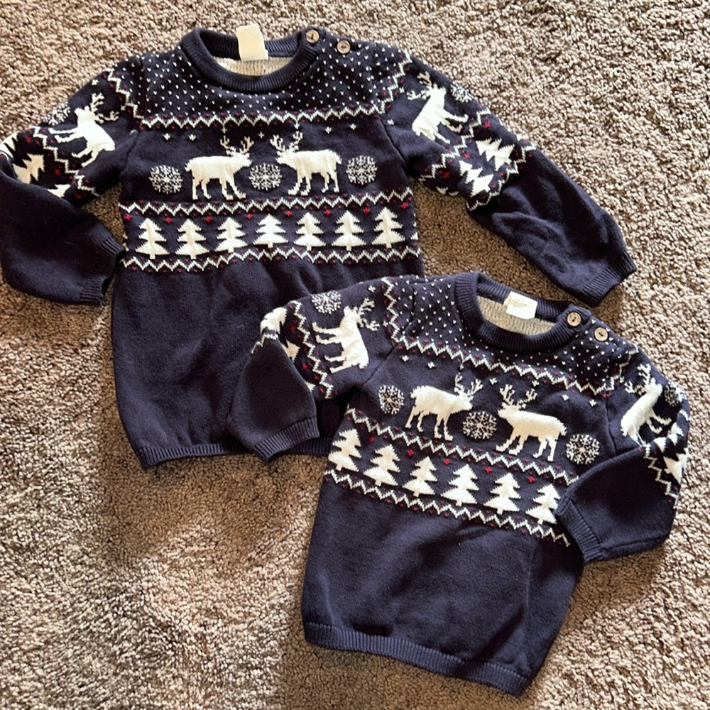 2T & 9m baby and toddler H&M matching reindeer holiday sweaters